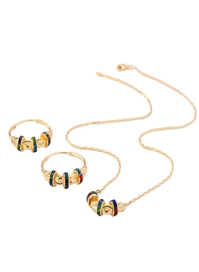 disclean Women's Gold Tone Twisted Hoop Earrings and Necklace Set with Colorful Simulated Gemstones - Fashionable Jewelry Set - Image 1